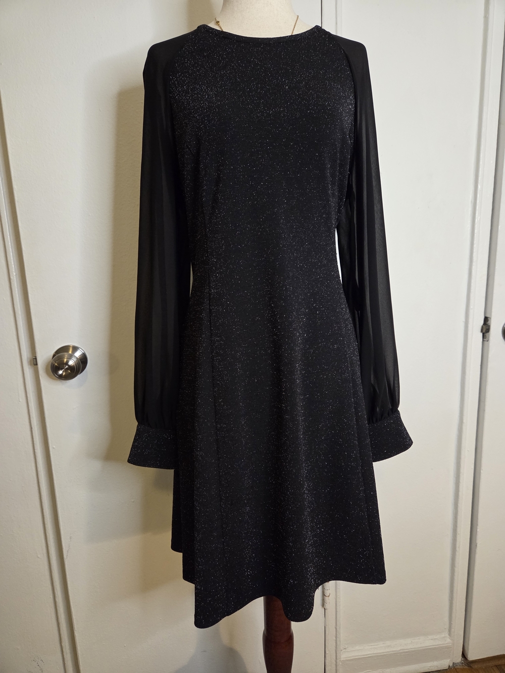 Calvin Klein Black Glitter A-Line Long-Sleeve Dress